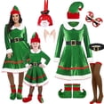 thumbnail image 1 of Disfraz familiar de elfo navideño, traje de juego de rol, disfraz de Papá Noel verde para fiesta, ropa elegante, conjunto de disfraz de madre para niños, 1 of 5