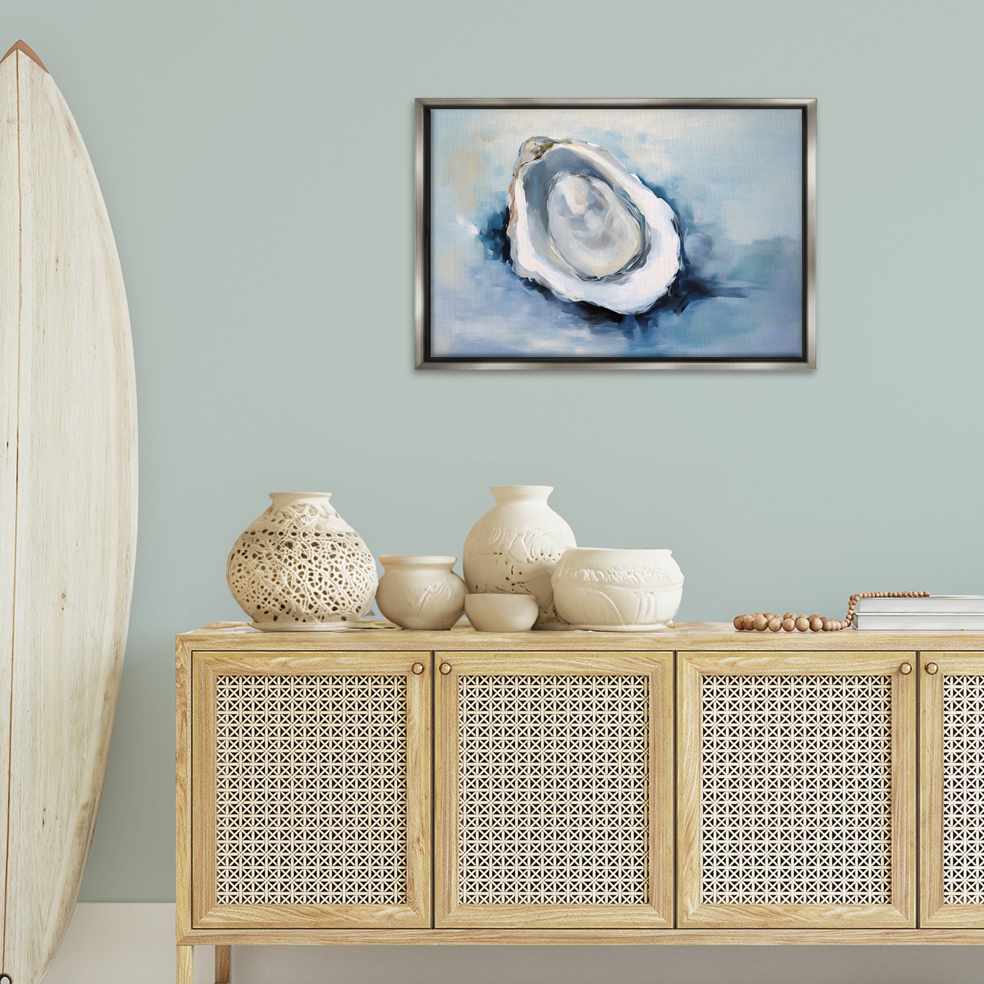 Stupell Industries Traditional Mollusk View Nautical & Beach Painting Gray Floater Framed Canvas Art Print Wall Art, 31 x 21