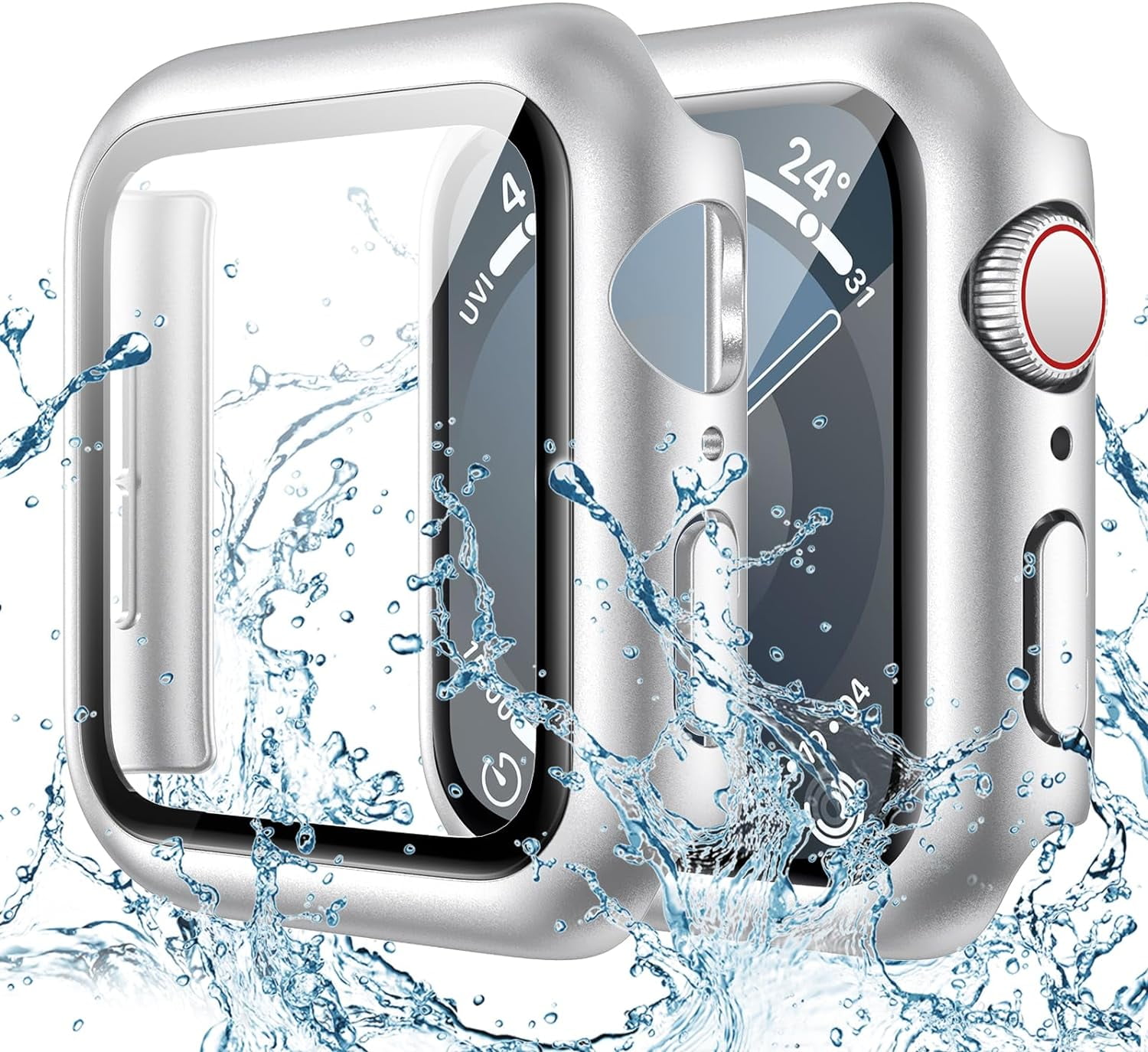 XiHAMA Waterproof Screen Protector Case Compatible with Apple Watch Series 6/5/4/SE 44mm, Hard Bumper with Tempered Glass for Watch Cover