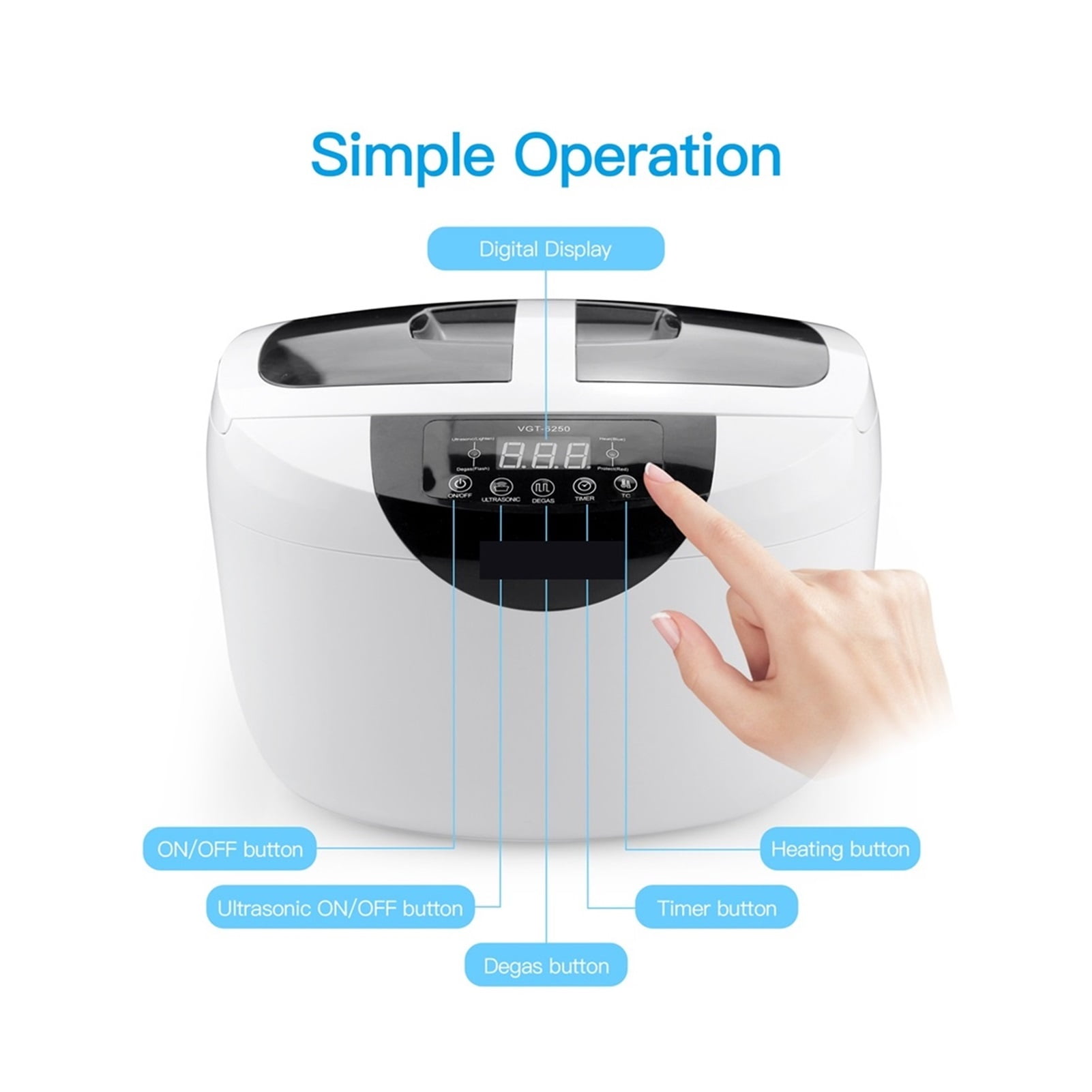 Digital Ultrasonic Cleaner 2500ML For Fruits Vegetables Home Kitchen Ultrasonic Baths ,Strong Cleaning