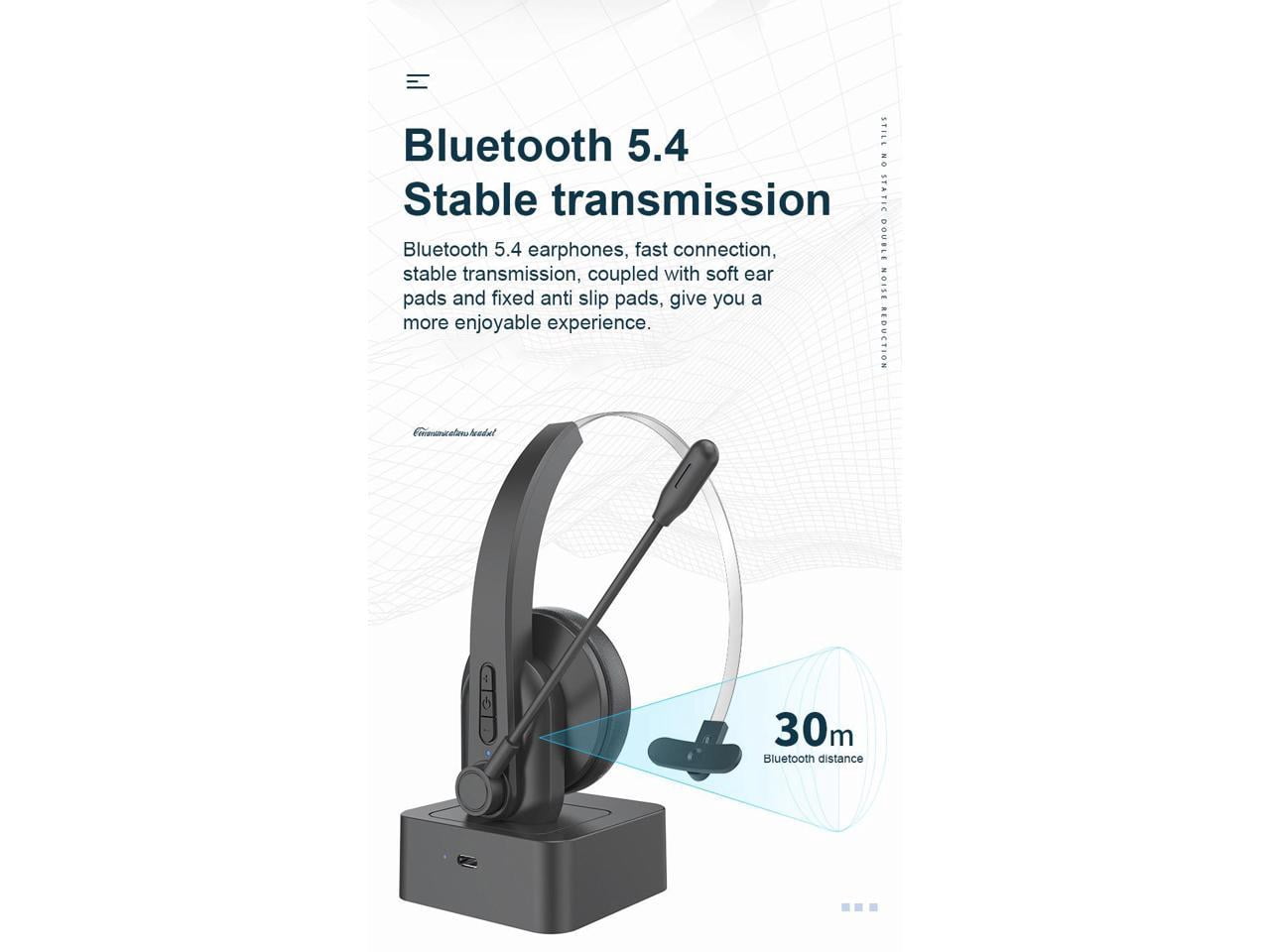 Bluetooth Headset with Microphone, Noise Cancelling Mic, On Ear Headphone Bluetooth 5.0 Over Ear Headphone for Truck Driver Office Black