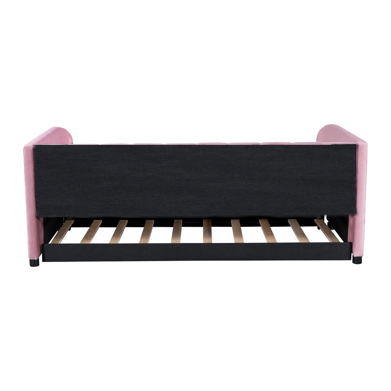 Aukfa Daybed with Trundle, Twin Size Upholstered Bed Frame, Velvet, Pink