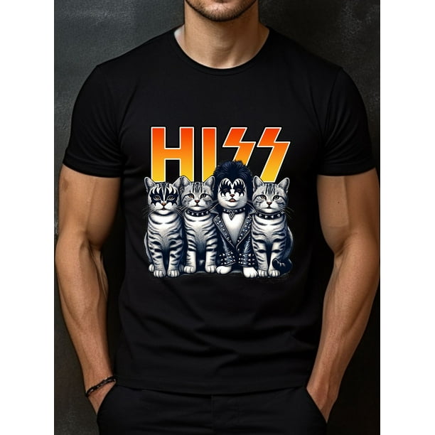 Cotton Tee Shirt - Bold Graphic Design, Mens Short Sleeve, Ultra-Comfortable, Perfect for Summer & All Season, Hiss Funny Cat