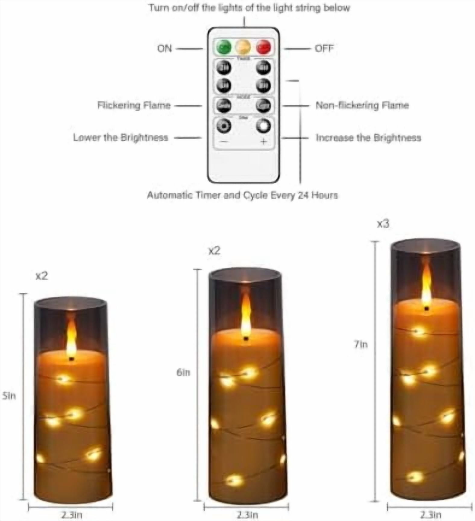 Flameless Candles,with Embedded Star String, Battery Operated Candles Flickering LED Pillar Candles with Remote Control and Timer, Home Decoration Add a Warm and Romantic Atmosphere，Set of 7 (Grey)