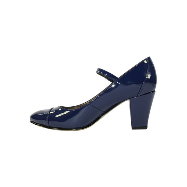 Tacon Ancho Zapatos Azul Marino De Vestir Mujer Tacon Ancho