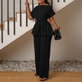 thumbnail image 3 of Solid Crew Neck Pantsuits for Women 2 Piece Business Set with Belt Short Sleeve Top Long Pants Formal Outfit 2026 Black 3XL, 3 of 5