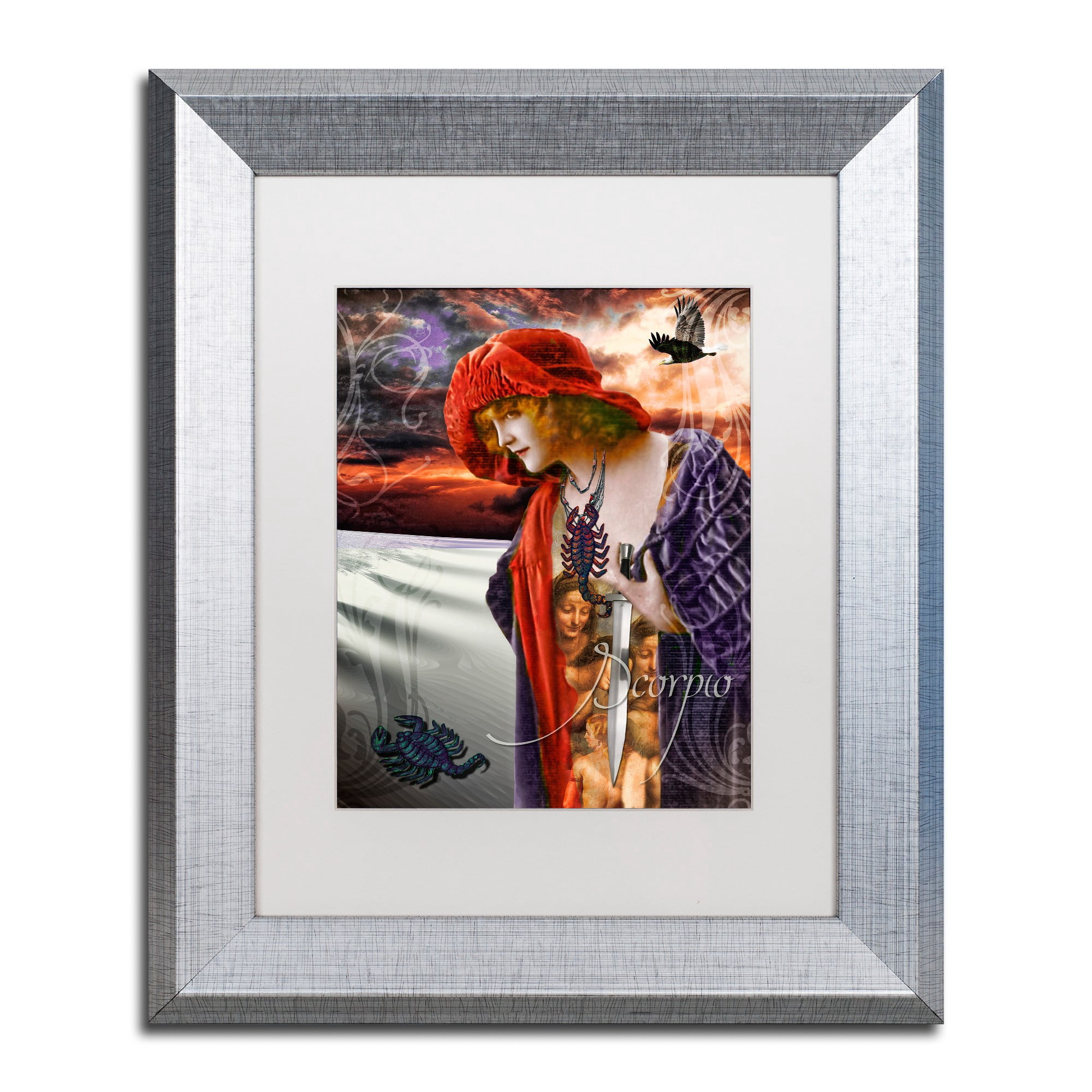 Trademark Fine Art "Art Nouveau Zodiac Scorpio" Canvas Art by Color Bakery White Matte, Silver Frame