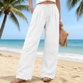 thumbnail image 2 of Pxxlle Plus Size Linen Pants for Women Loose Fit Wide Leg Palazzo Pant Casual Summer Drawstring High Waisted Pleated Trousers with Pockets White L, 2 of 10