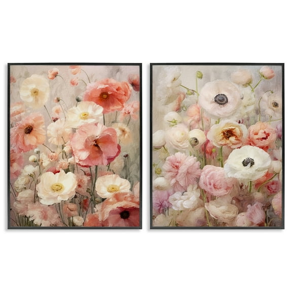 Stupell Industries Blush Floral Flowers Plants & Flowers Painting Black Framed Art Print Wall Art, 11 x 14, Set of 2
