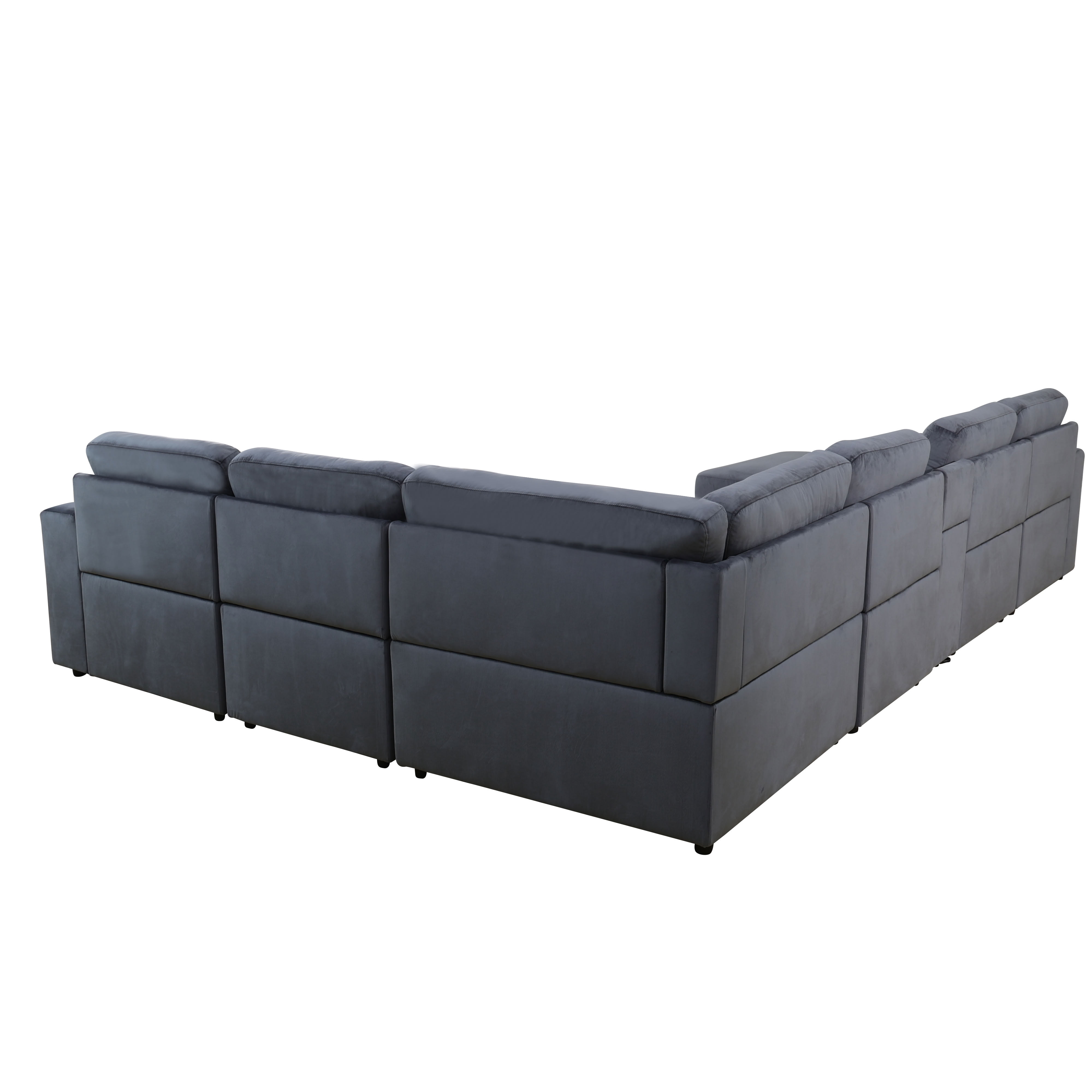 MAYEERTY Modular Sectional Sofa Set, Convertible Upholstered Couch with Ottoman, Console & Cup Holders, for Living Room Family Room, Dark Grey