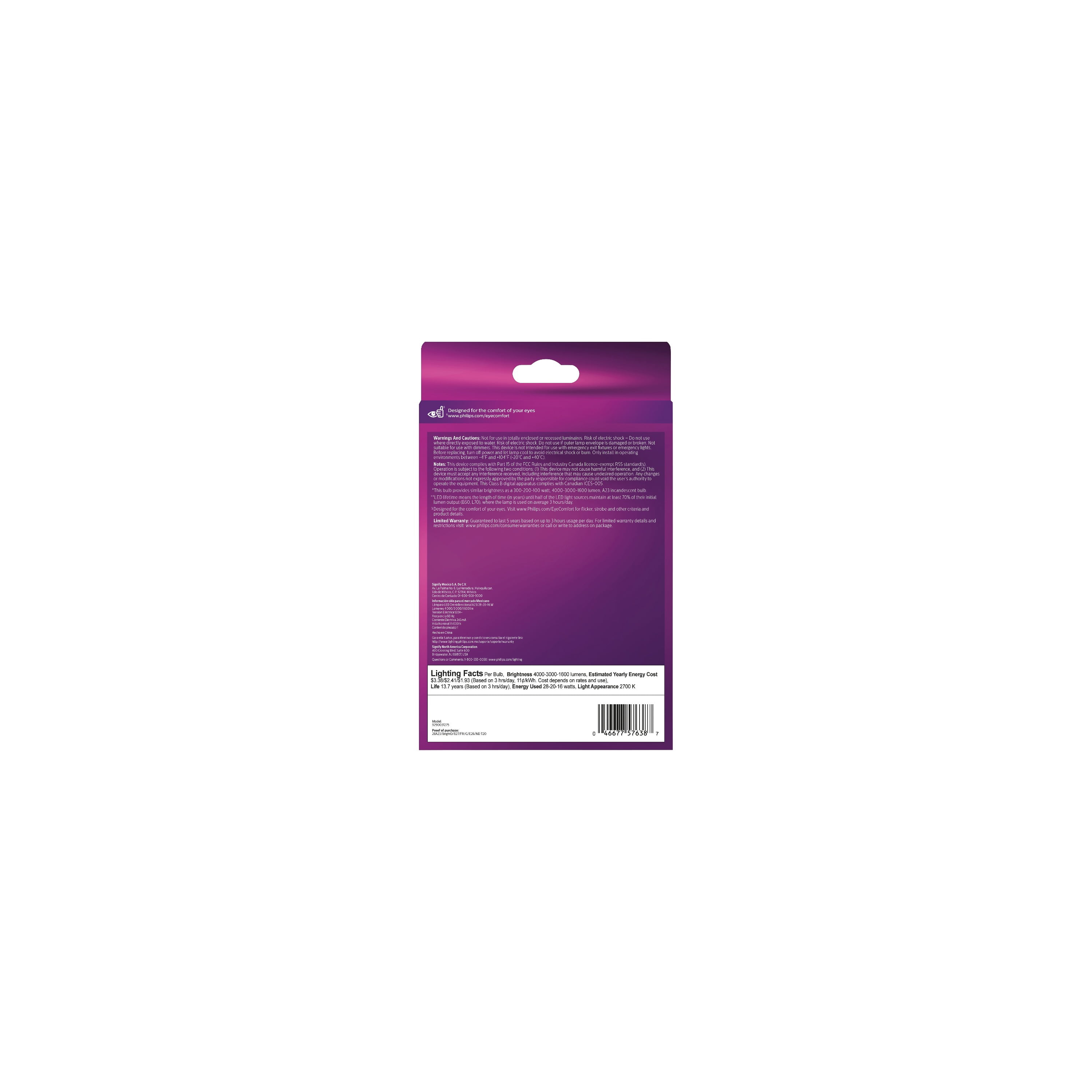 Philips BrightDial 300/200/100W Equivalent Soft White A23 Medium LED Light Bulb