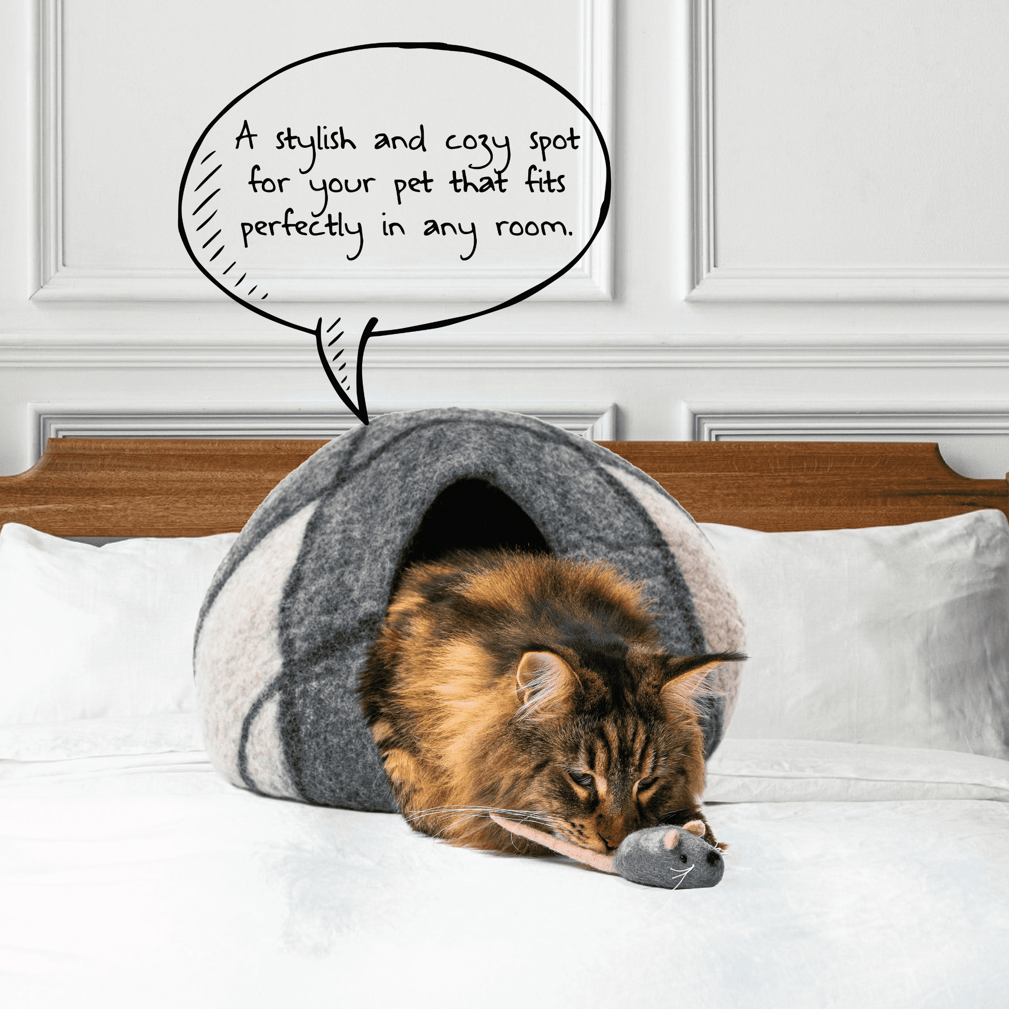 HAUSSIMPLE Wool Cat Cave Bed for Large Cats, Pet Sleeping Bed Natural 100% Merino Wool - Gray White