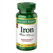 Nature's Bounty Iron 65mg, 325 mg Ferrous Sulfate, Cellular Energy Support, Promotes Normal Red Blood Cell Production, 100 Tablets