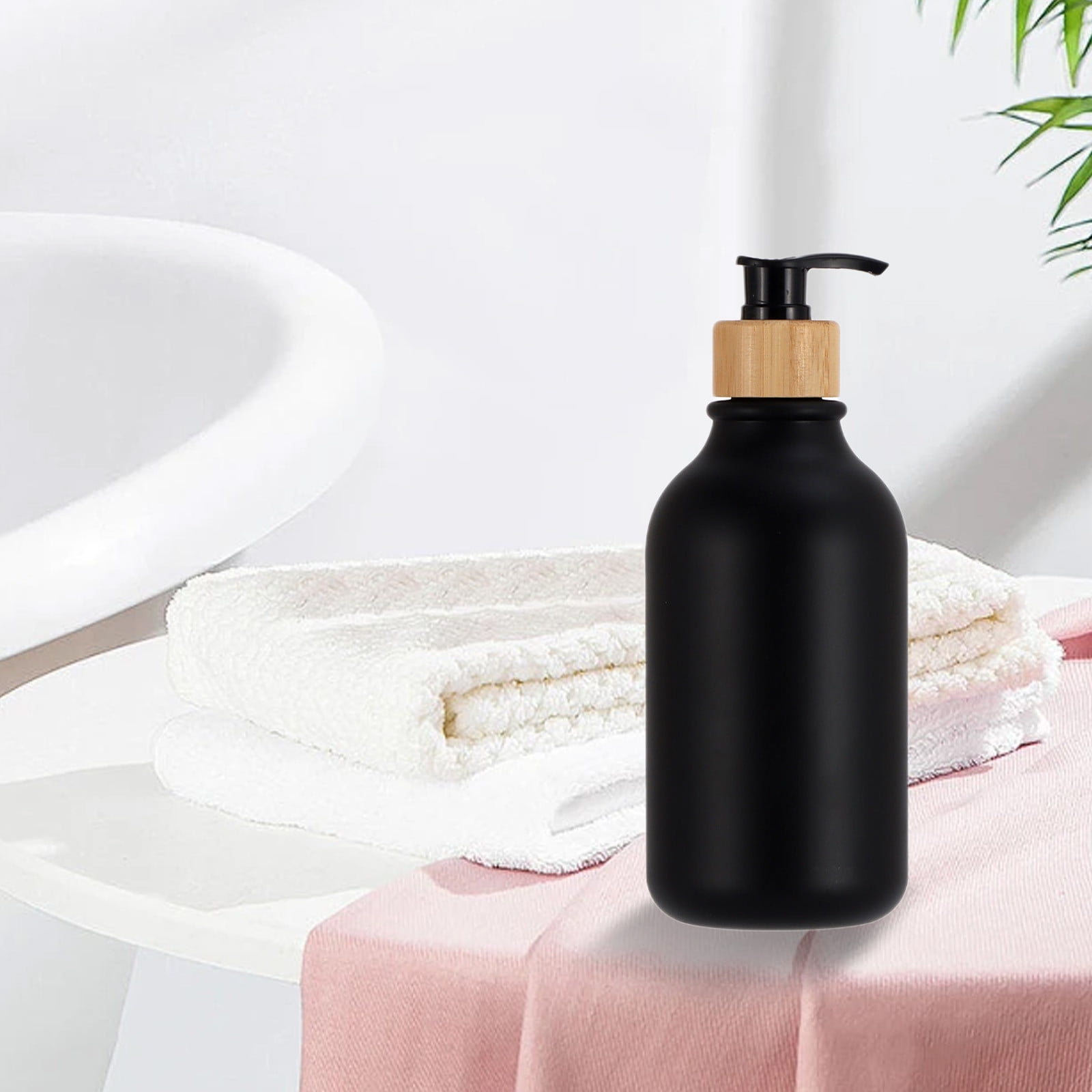 Black Soap Dispenser, 2 Pack Hand Soap Dispenser Bathroom with Bamboo Pump, 15 Oz Plastic Hand and Dish Dispenser Set for Kitchen, Refillable Liquid Soap and Lotion Dispensers Bottle