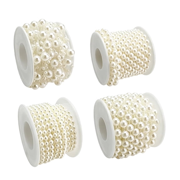 4 Rolls 82 Feet Pearls Bead Ribbon Artificial Pearl String for DIY Crafts 4/6/8/3 8mm, Bead Garland Faux Pearl Bead Chain, White