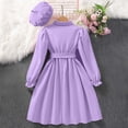 thumbnail image 6 of SERTG Kids Solid Color Lapel Dress Set Long Sleeve Button Down and Hat Casual Comfortable Two-Piece Skirt Outfit(Purple,12-13 Years), 6 of 9