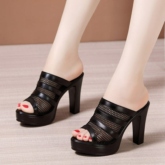EXHUMKY Women's Black Open Toe High Heel Shoes, Breathable Fashion, Comfortable and Stylish Pair