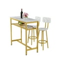thumbnail image 3 of Dining Table Set with 2 Stools,3 Piece Counter Height for Kitchen, Living Room, Small Apartment Breakfast Table White Faux Marble Top, 3 of 8