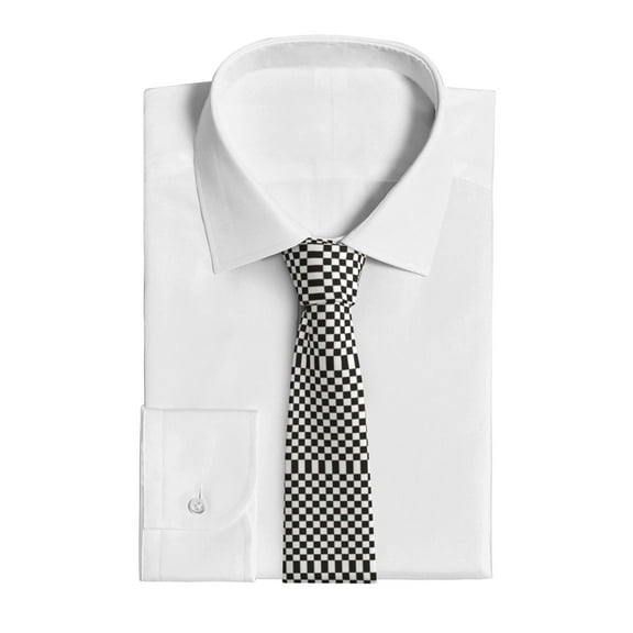 Uemuo Black and White Checkerboard Pattern Men's Necktie Classic Silk Tie Woven Jacquard Neck Ties Business Necktie Gift for Men