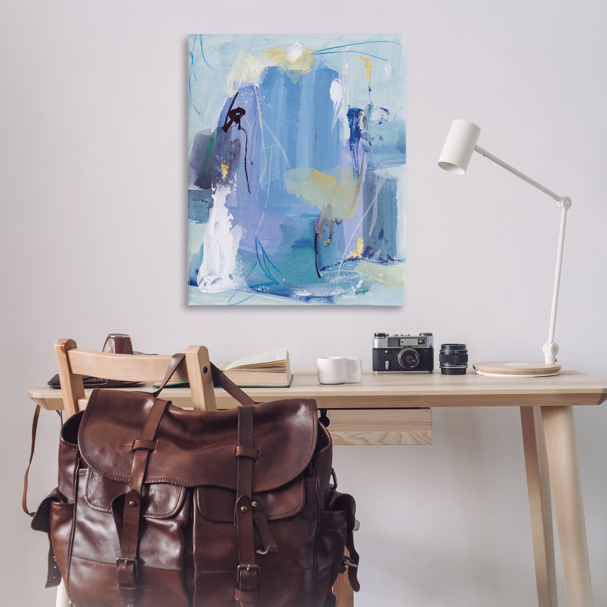 Stupell Industries Blue Abstract with Squiggles Abstract Painting Wrapped Canvas Art Print Wall Art, 36 x 48