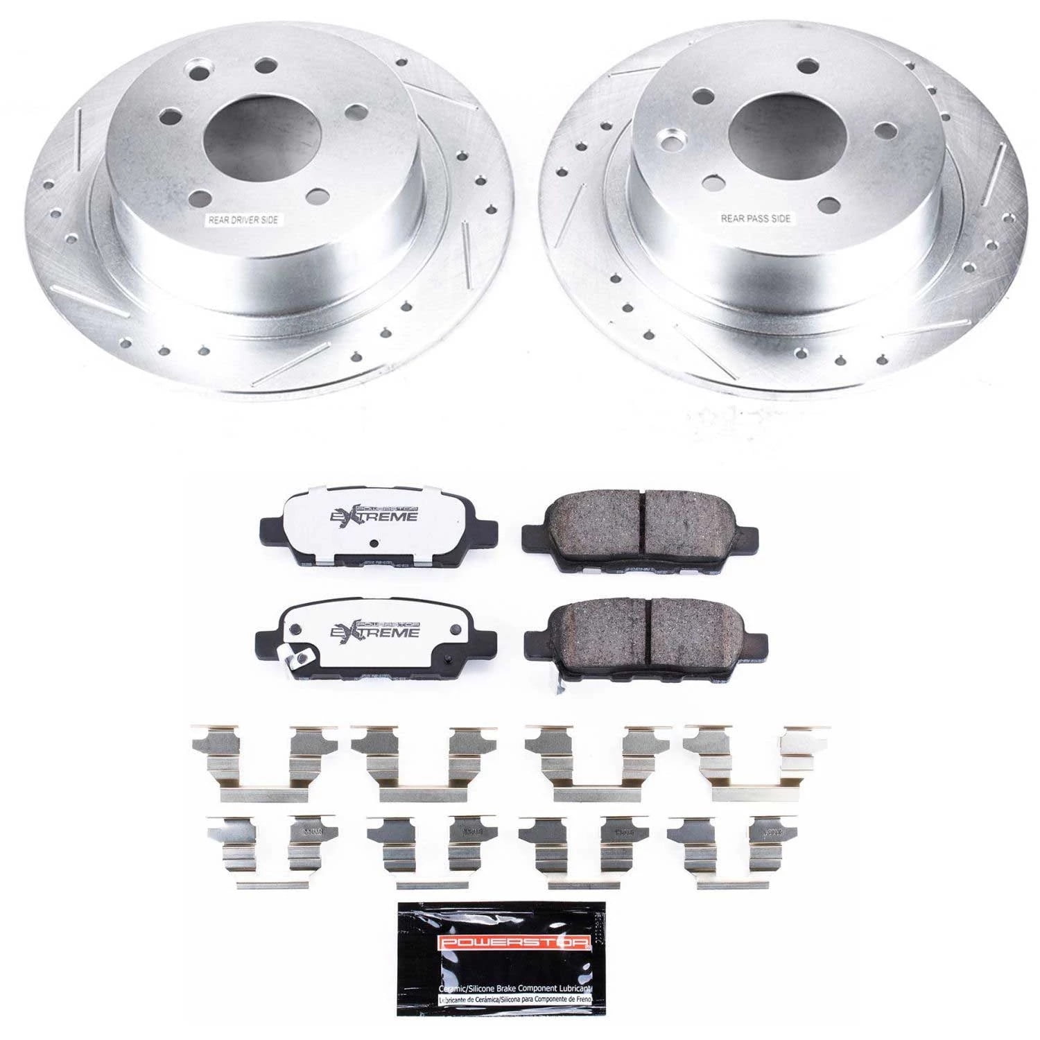 PowerStop Rear Z26 Street Warrior Carbon-Fiber Ceramic Brake Pad and Drilled and Slotted Rotor Kit Fits: NISSAN Select Models K7864-26