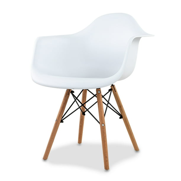 Silla de Comedor Ergonomica con Estructura de Madera Diseño Moderno Tipo Eames para Sala Oficina e Interiores Minimalistas con Soporte de Acero Blanco