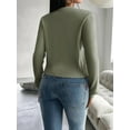 thumbnail image 5 of Women'S Slim Fitted Round Neck Cardigan Sweater Button Down Basic Knit Outerwear Green XL, 5 of 9