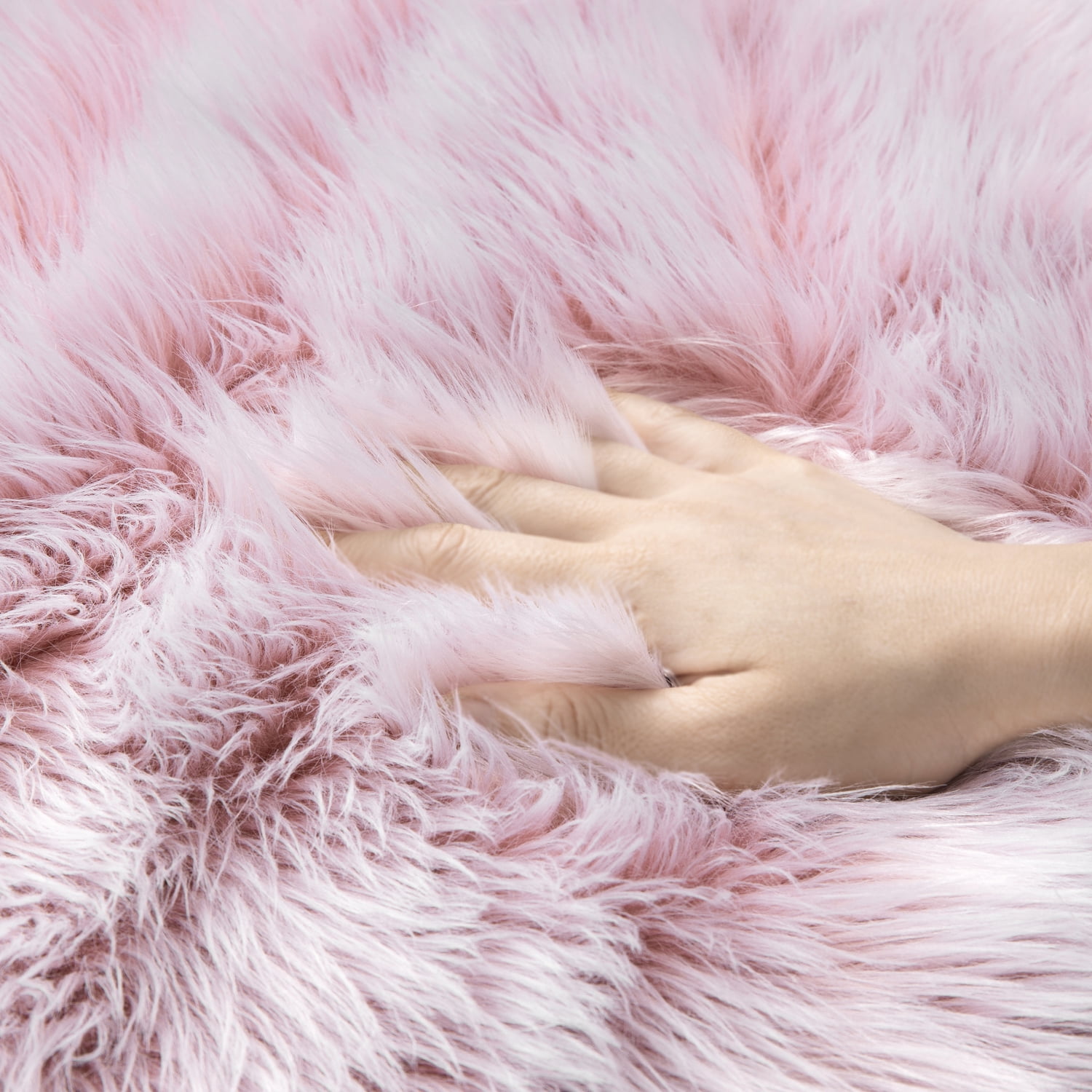 Deluxe Ultra Soft Faux Sheepskin Fur Series Fluffy Decorative Indoor Shag Area Rug, 2 x 3 Feet, Pink and White, 1 Pack