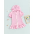 thumbnail image 2 of Suealasg Little Girl Swim Cover Up One-Piece Swimsuit Short Sleeve Zipper Rashguard Swimwear 1T 2T 3T 4T 5T 6T 7T 8T Kids Hooded Swimsuit Bathing Suit, 2 of 6