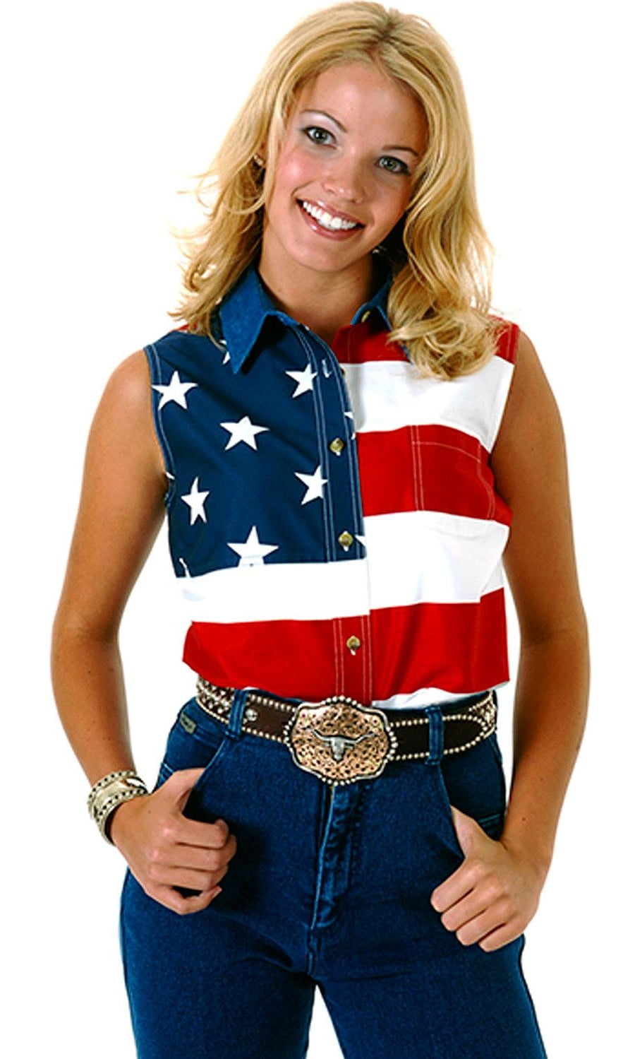 Roper Womens S/S Stars and Stripes Pieced Flag 