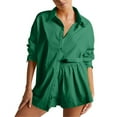 thumbnail image 2 of Pyhlmscde Women's Spring/Summer Fashion Set Casual Color Blocked Single Breasted Shirt Elastic Shorts Two Piece Set, Linen Shorts Set, Zeagoo Button Down Shirts for Women, Coord Sets for Women Summer, 2 of 4