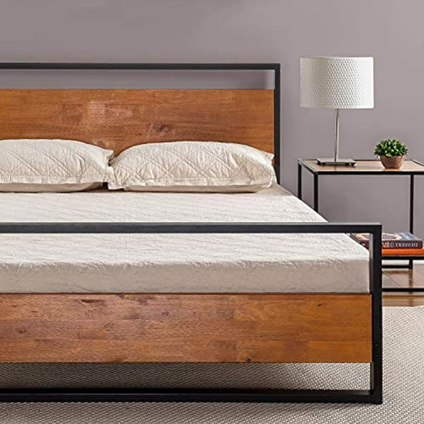 Zinus Olb Irpbhb 14f Suzanne Metal And, Priage By Zinus Antique Espresso Solid Wood Platform Bed With Headboard