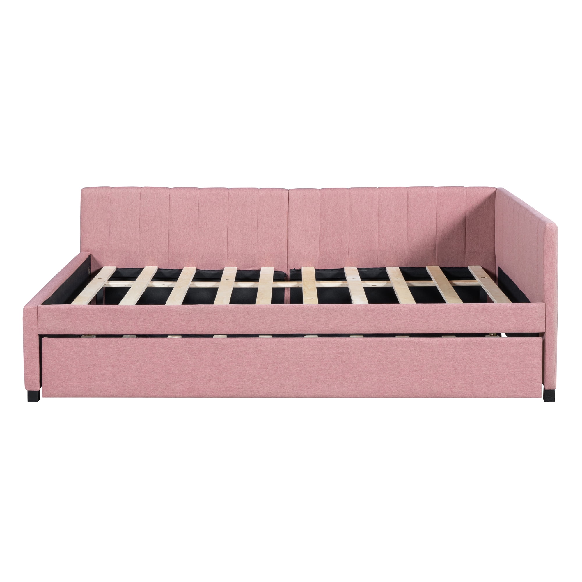 Aukfa Full Size Daybed with Trundle Bed, Upholstered Sofa Bed Frame, Pink