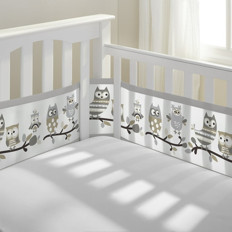BreathableBaby Breathable Mesh Crib Liner Classic Collection Owl Fun Gray Fits Full Size Four Sided Slatted and Solid Back Cribs Anti Bumper Walmart