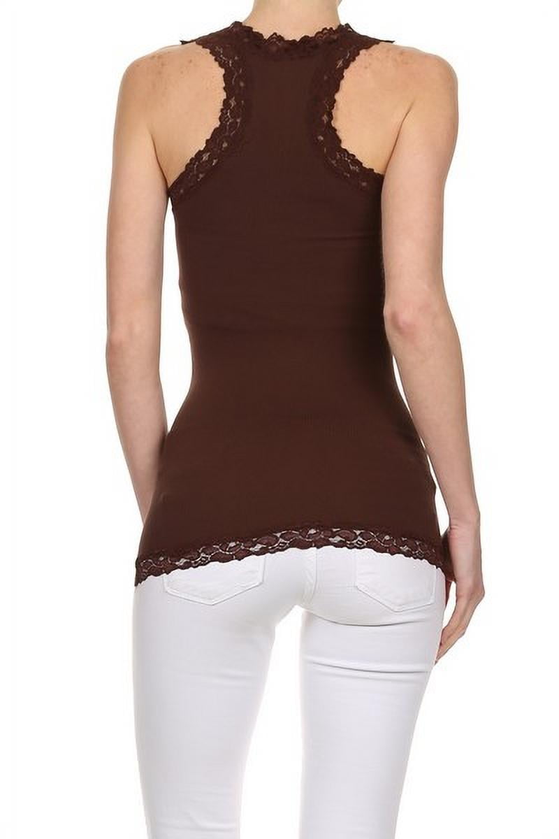 K-Cliffs Women's -Junior's One Size V-Neck Racer Back Lace Strap Tank, Brown