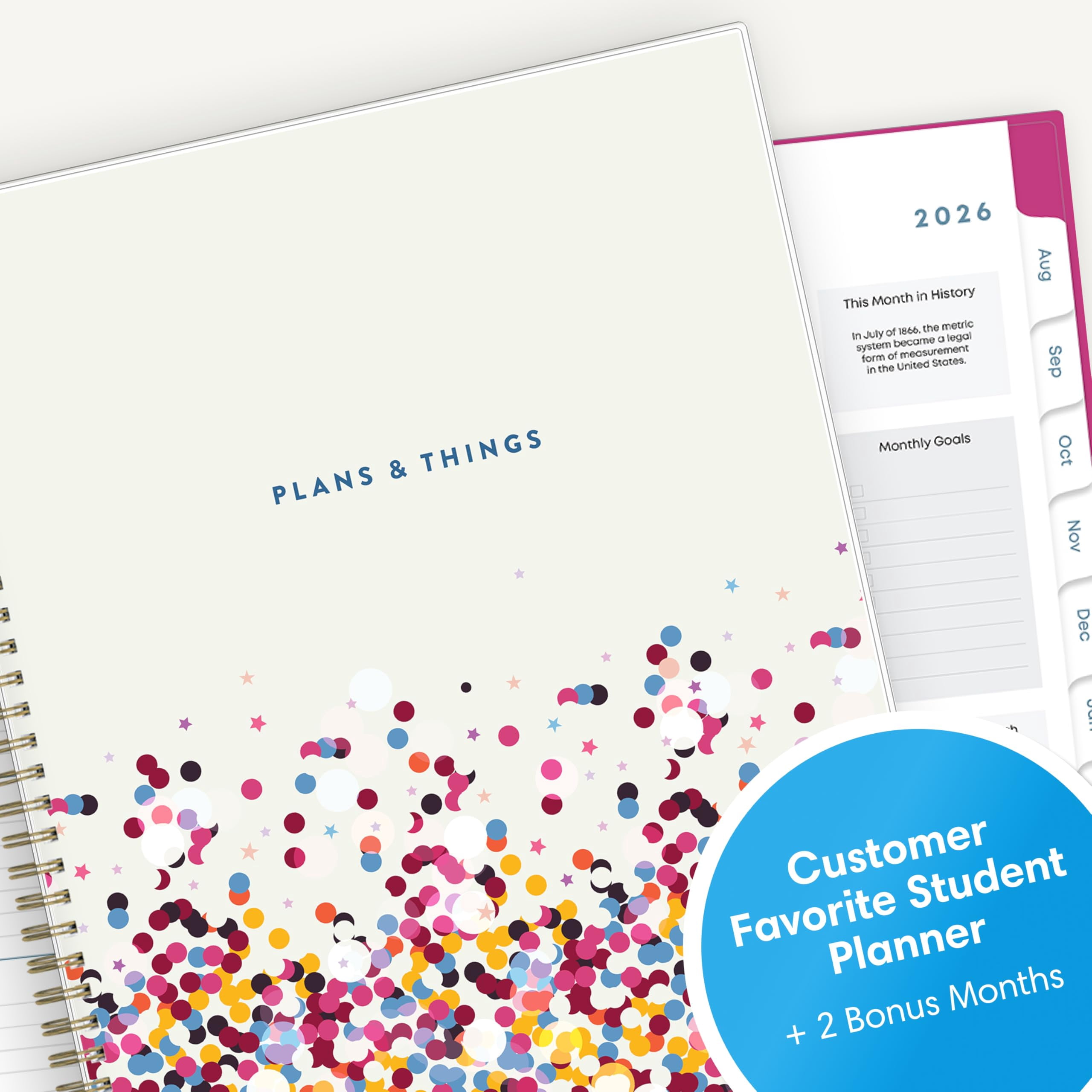 Blue Sky 2026-2027 Weekly and Monthly Academic Year Student Planner Calendar, July 2026 - June 2027, 8.5" x 11", Flexible Cover, Wirebound, Laminated Tabs, Storage Pocket, Star Confetti Bright