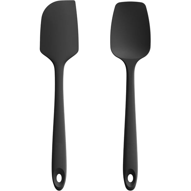 Espátula plana y espátula de cuchara: rascador de silicona resistente al calor, utensilio de mezcla de cocina de goma flexible con superficie antiadherente mejorada