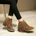 thumbnail image 5 of hopeusnice Women's Suede Fringe Ankle Boots Zipper Closure Booties Comfortable Platform Wedge Heel Fashion Fall Winter Fringe Boots Beige 43, 5 of 9