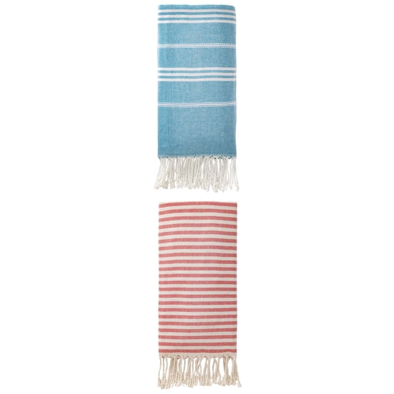 Unique Bargains 2-Pack Sandproof Lightweight Turkish Towel Red/Blue 71"x40"/71"x35"