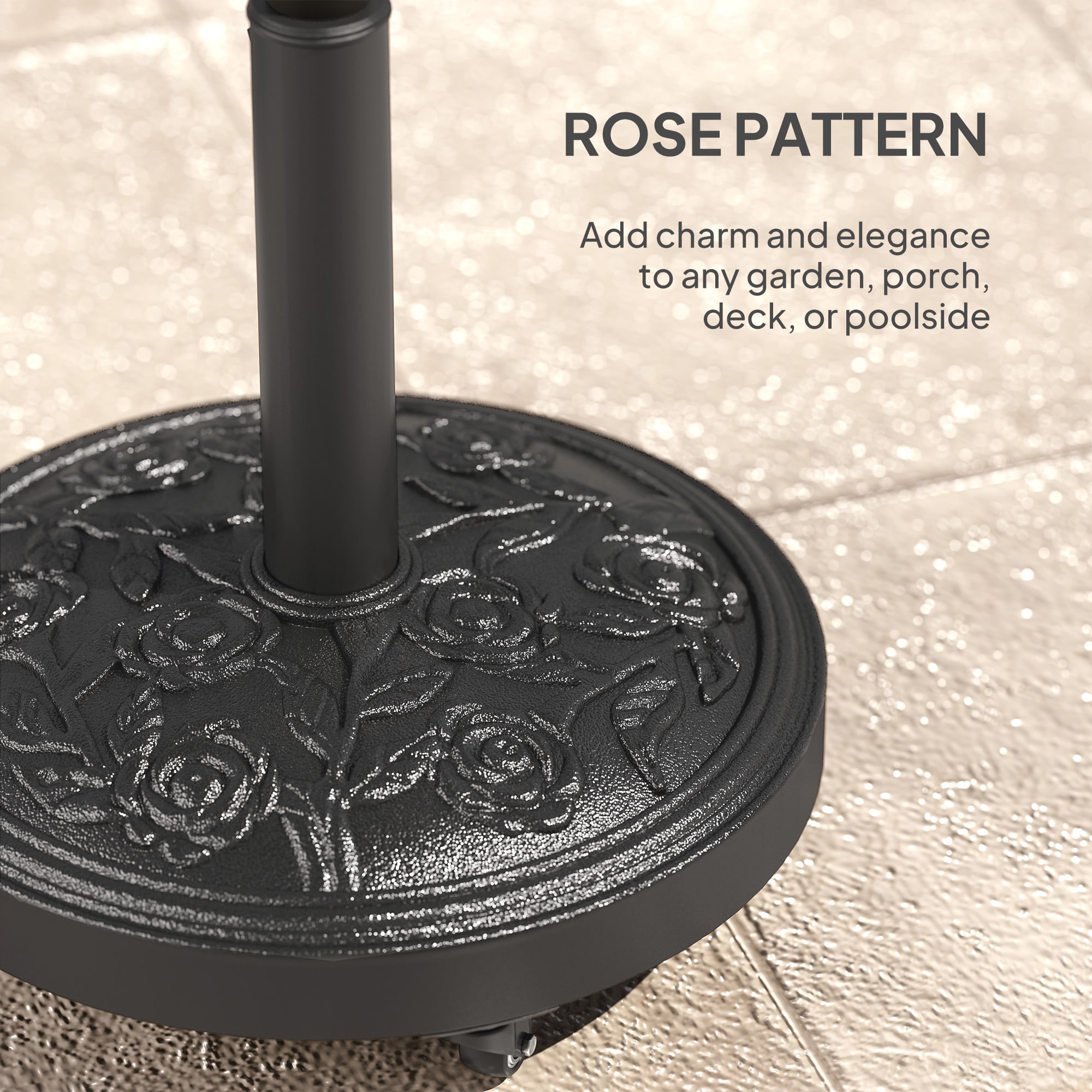 Outsunny Patio Umbrella Base, 46 lbs Umbrella Base with Wheels, Outdoor Umbrella Stand for 1.3"/1.5"/1.9" Poles for Outdoor, Lawn, Poolside, Black