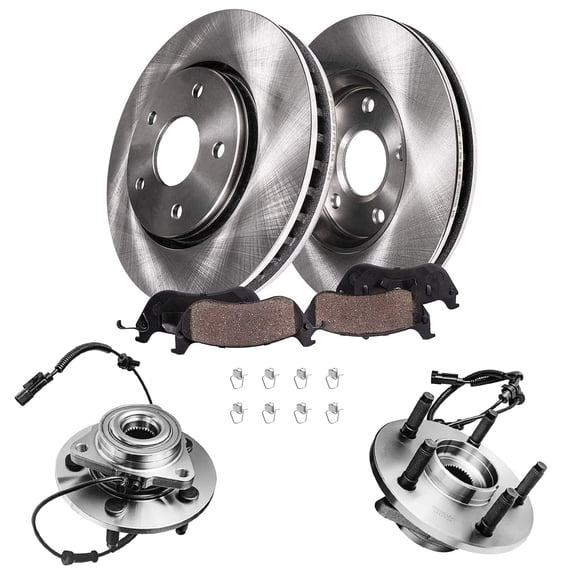 Detroit Axle - Front 13.23 inch Disc Brake Rotors Ceramic Brakes Pads Wheel Bearing Hubs for 2006 2007 2008 2009 Dodge Ram 1500 [5 Lugs]
