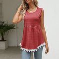 thumbnail image 2 of Camiseta sin mangas con cuello redondo para mujer, chaleco sin mangas de verano con estampado de rayas y dobladillo con volantes, 2 of 6