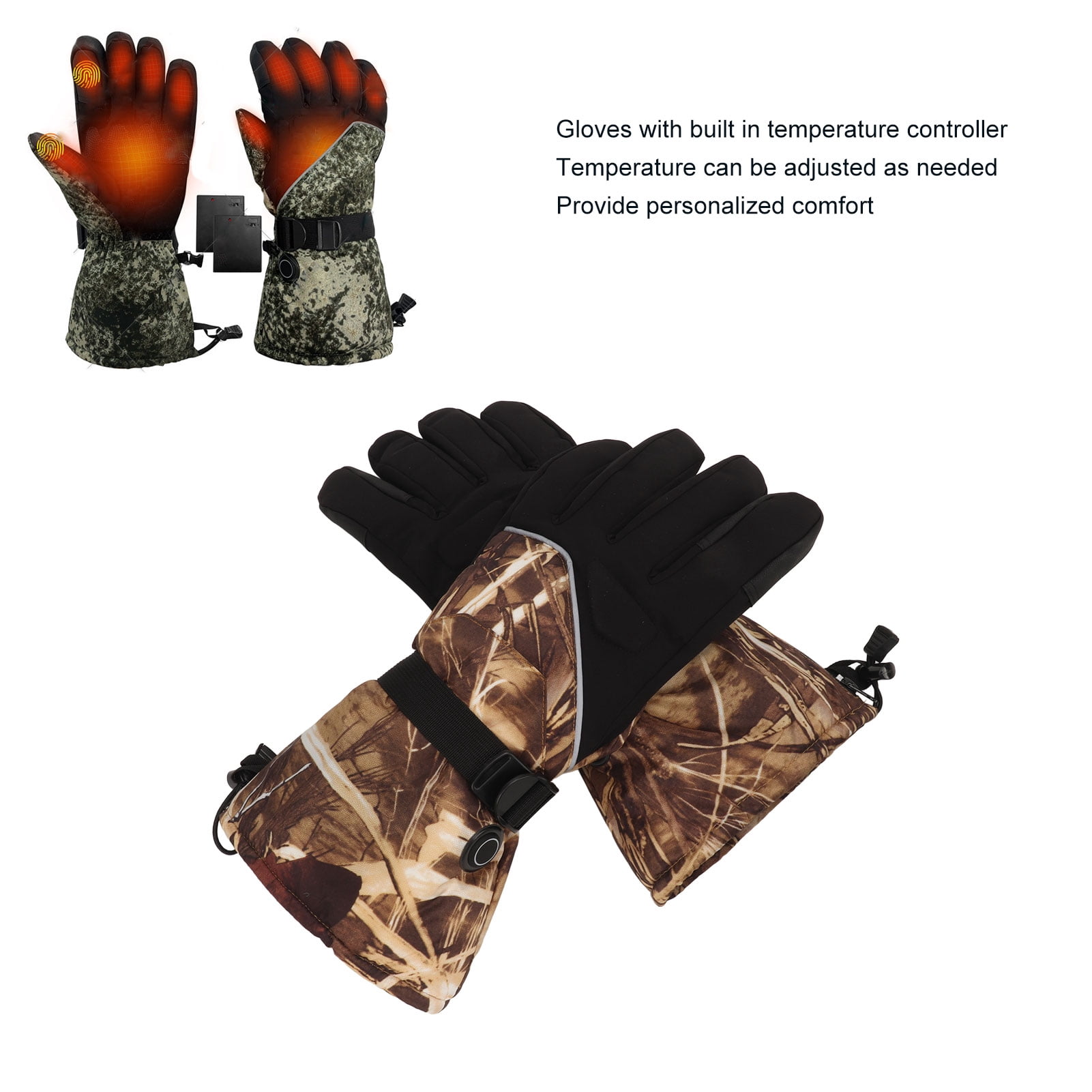 BIMZUC 1 Pair Autumn Winter Rechargeable Battery Electric Heated Gloves Touch Screen Hand Warmer for Outdoor Fishing Skiing Old Reed Camo (15.35 inches / 39 cm)