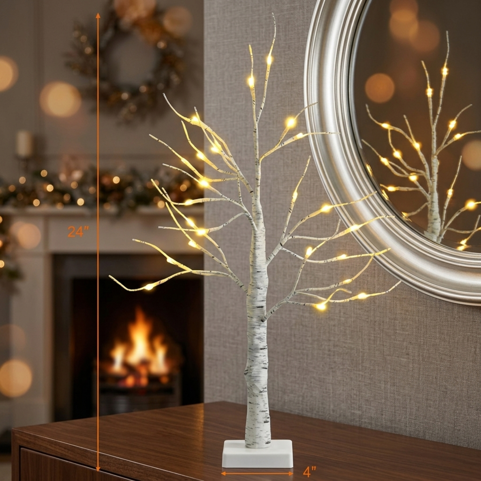 RUIE, 24 in, Artificial Christmas Tree, with 24 LED Lights, White Holiday Xmas Tree for Indoor Home Office Decoration