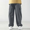 thumbnail image 4 of SGFCWSX Boys Cargo Pants, Straight Leg Loose Fit Casual Trousers with Pockets Drawstring Waist for Outdoor Sports Dark Gray Size 10, 4 of 8
