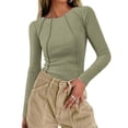 thumbnail image 2 of XIAOCHA Womens Ribbed Seam Bodysuit Fitted Long Sleeve Crew Neck Pullover Tops Stretchy Edgy Weekend Bodysuits, 2 of 9