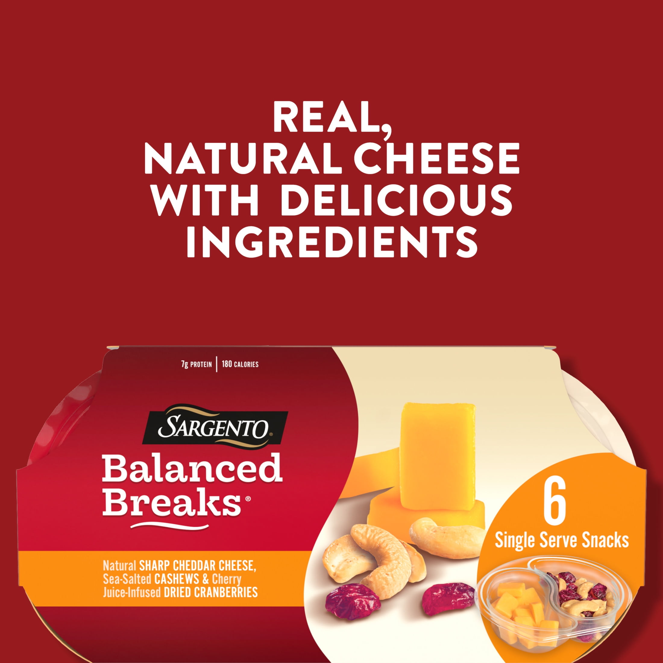 Sargento® Balanced Breaks® Sharp Cheddar Cheese, Cashews, Cherry Infused Dried Cranberries
