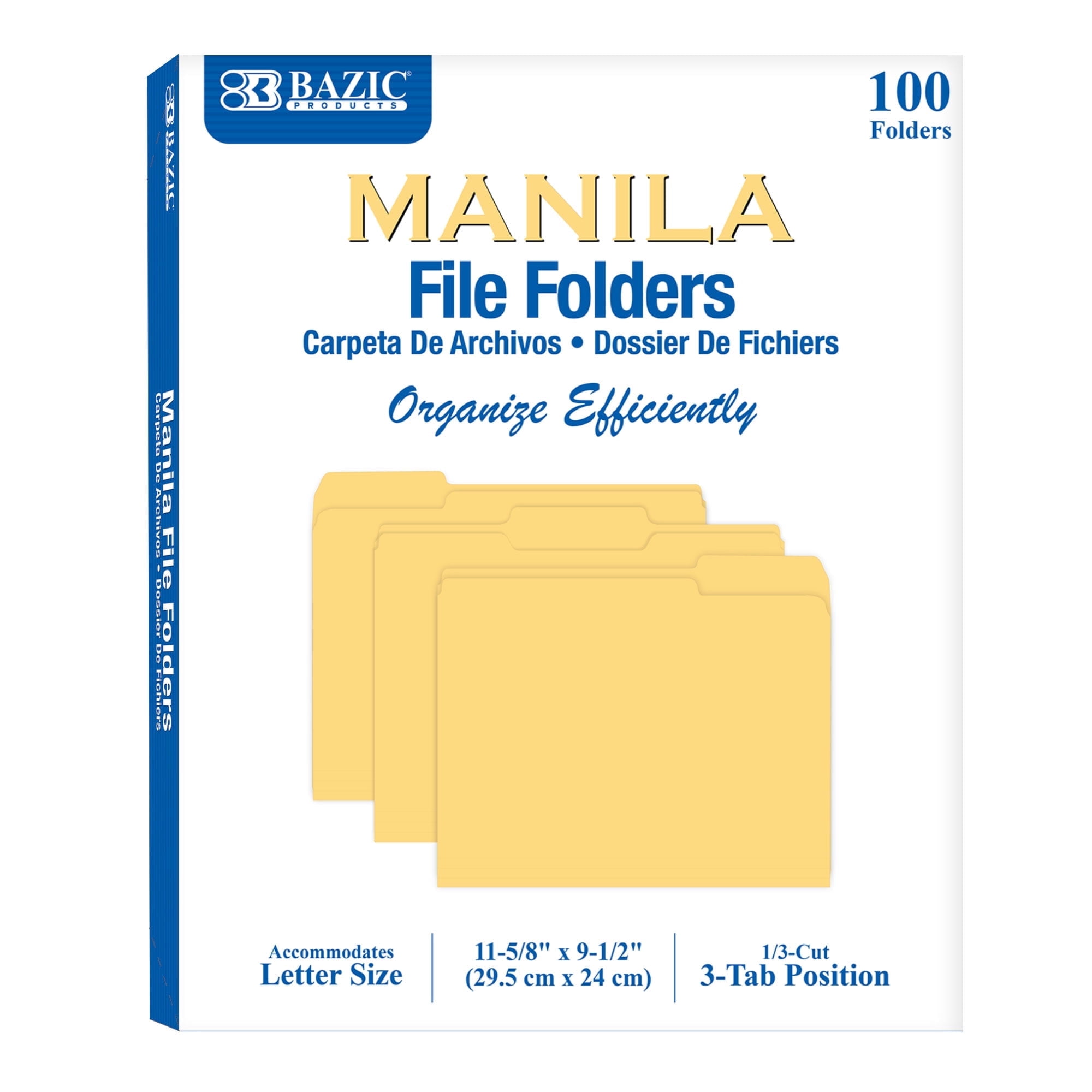 BAZIC 1/3 Cut Letter Size Manila File Folder (100/Box)