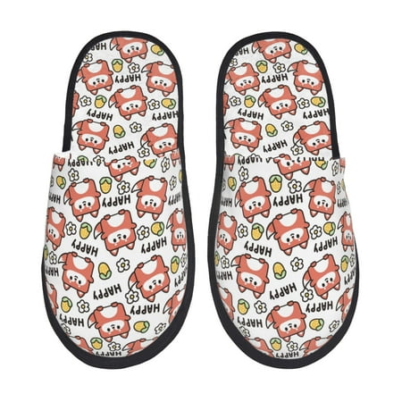 Balery Happy Foxy Faces Slient Indoor Furry Fleece Comfort House Shoes Soft Non-Slip Home Shoes Cotton slippers House Slippers-- Medium