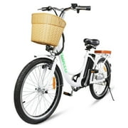 NAKTO 22in Elegance Cruiser Electric Bike with Basket & LCD Screen, White